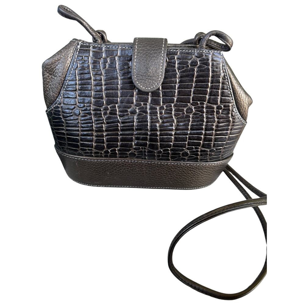 Vintage MAXX New York Croc-Embossed Shoulder Bag Brown 90s Pebbled Leather Y2K